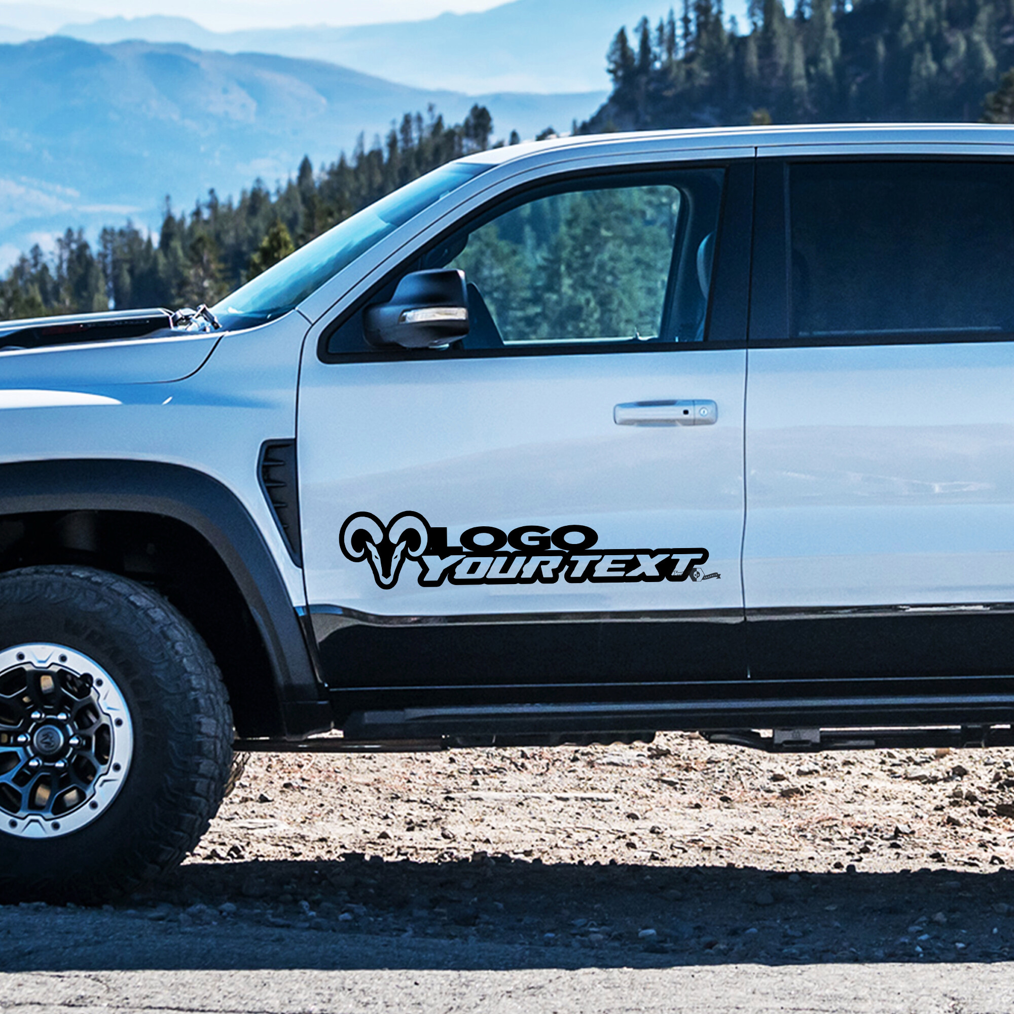 Adesivo Vinile Laterale Stile Hemi con Testo e Logo Personalizzati per Dodge Ram 1500