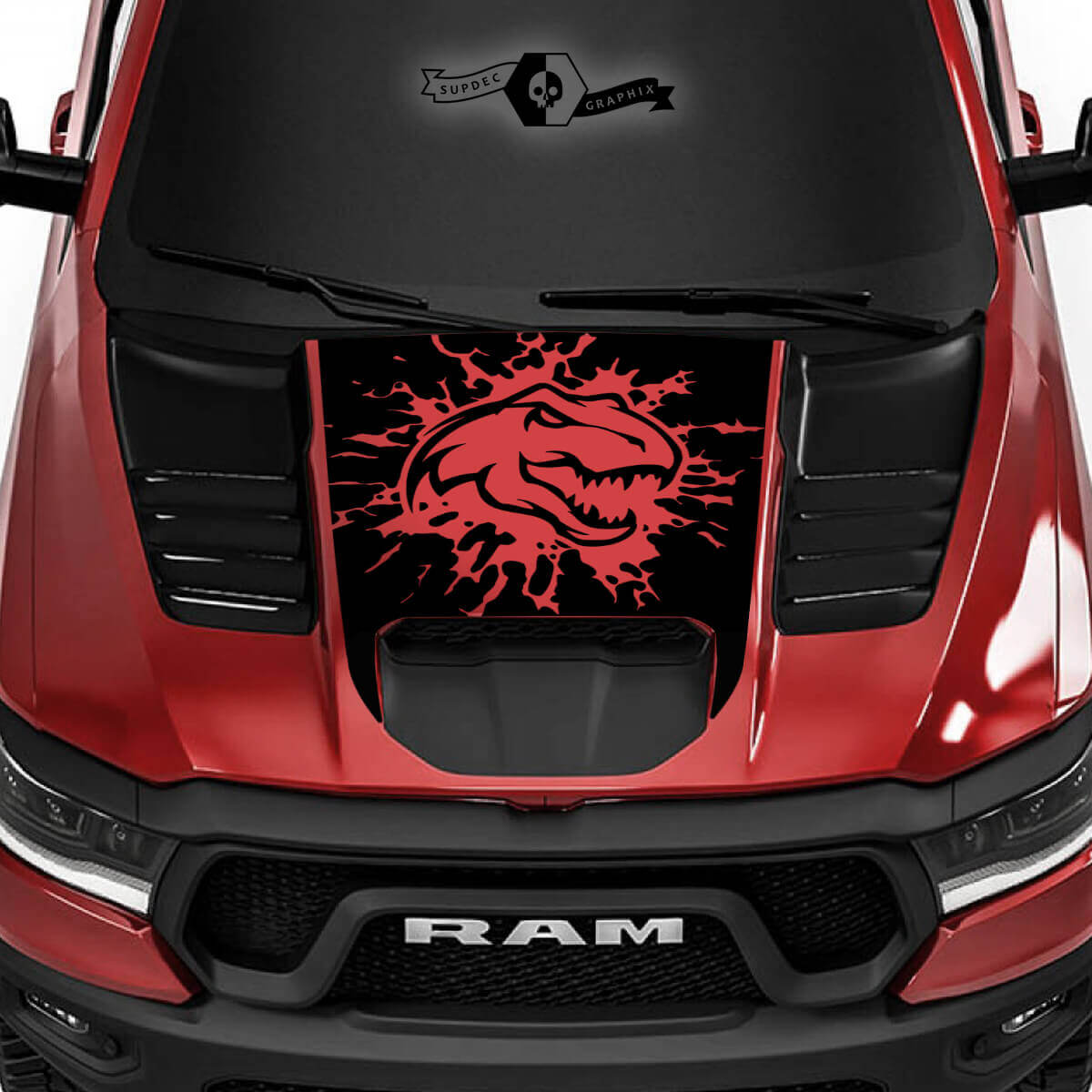 Adesivo in Vinile per Cofano Stile Distrutto T-Rex per Dodge Ram Rebel 1500 TRX