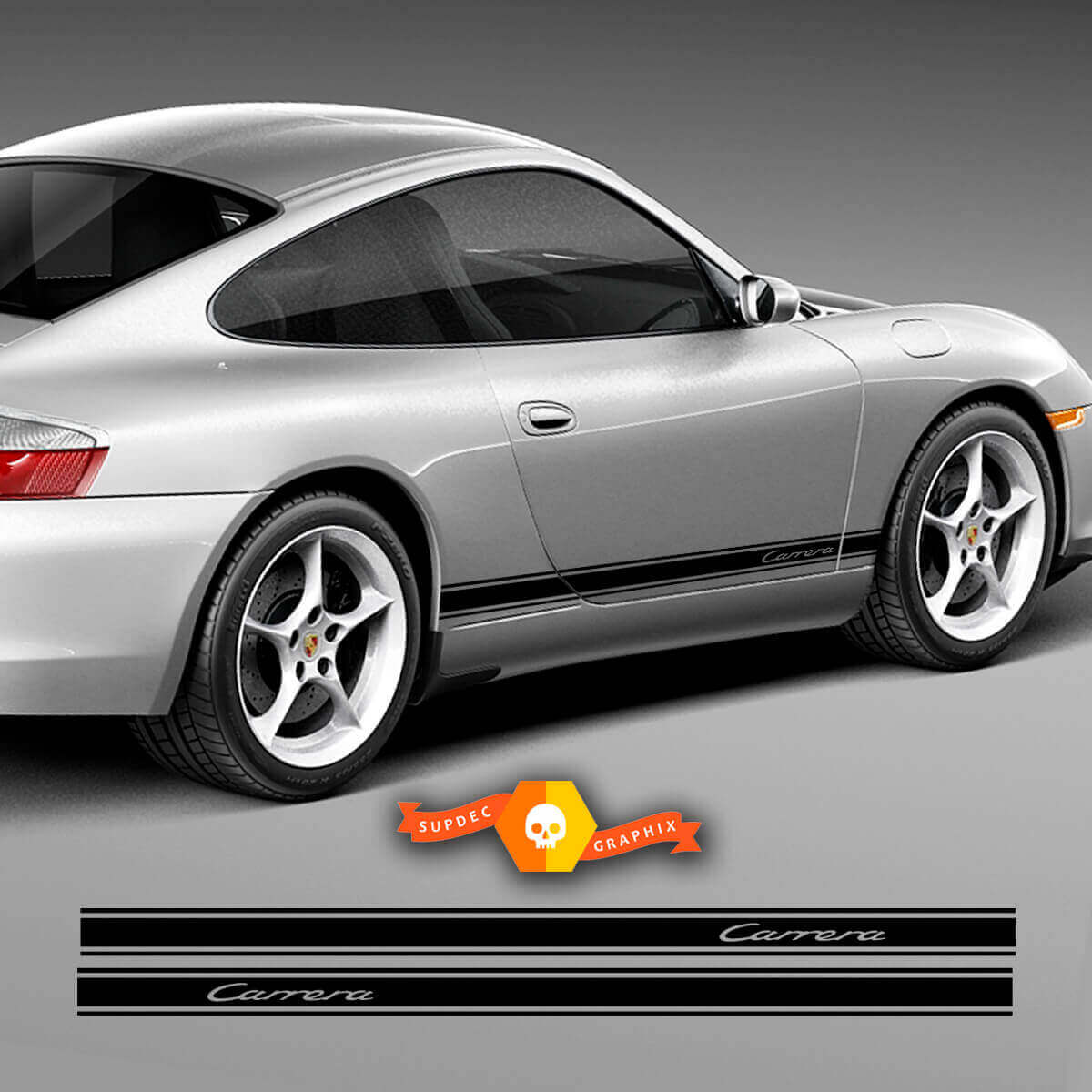 Coppia di adesivi laterali Porsche 911 996 Carrera in vinile di qualsiasi colore
