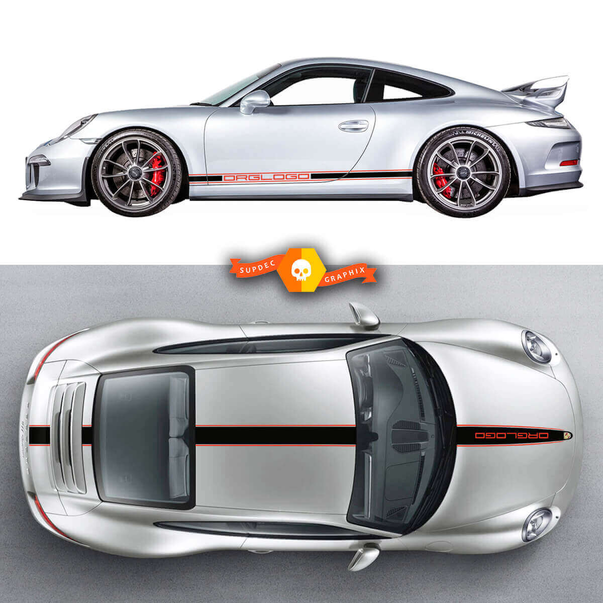 Strisce da Corsa Laterali Cofano Tetto Bagagliaio Adesivo Vinile per Porsche 911 Porsche Carrera