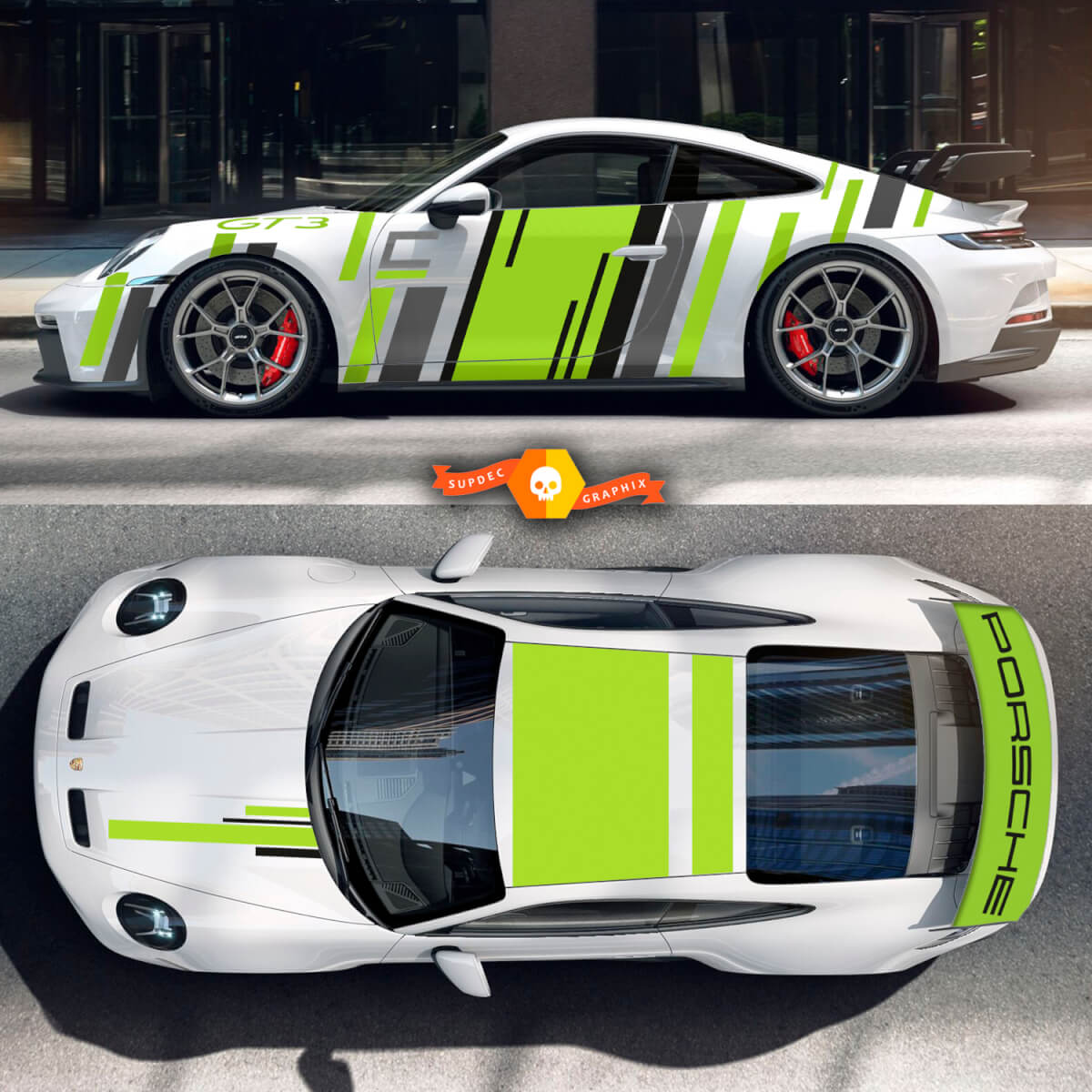 3 colori Porsche 991 GT3 adesivi kit kit coda tetto spoiler avvolgimento adesivo decalcomania a strisce piene