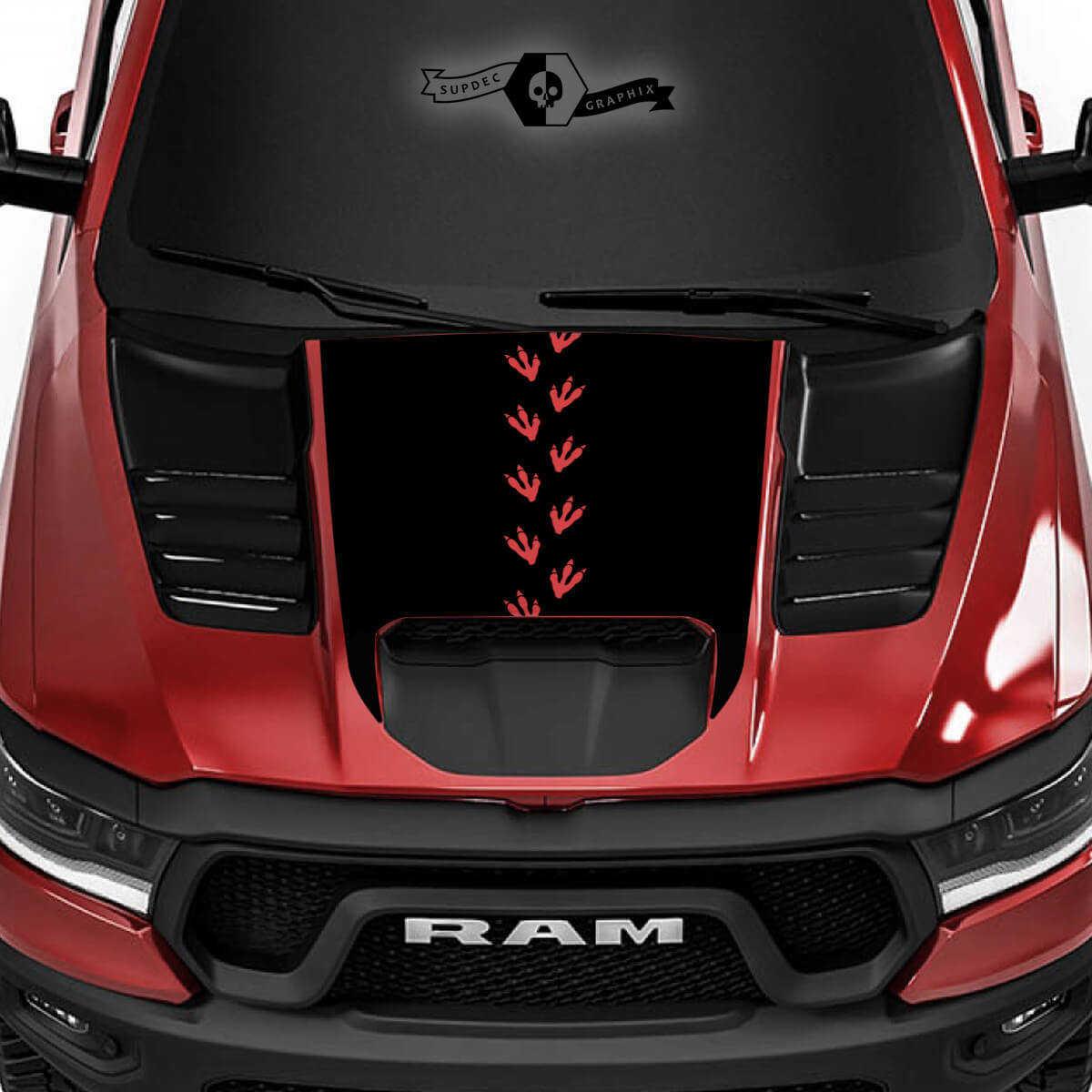 Adesivo in Vinile Con Impronte di Dinosauro per Cofano Dodge Ram 1500 Rebel TRX