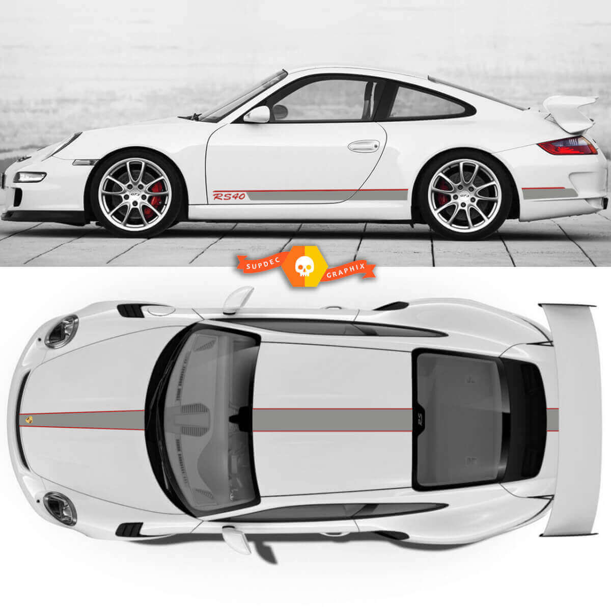 Kit adesivi in vinile con strisce da corsa per lati cofano tetto bagagliaio per Porsche 911
