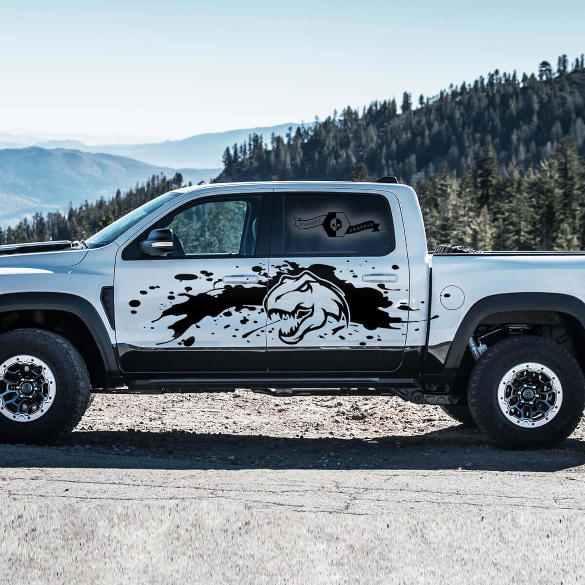 Kit Adesivi in Vinile per Porte Laterali T-Rex anti Schizzi di Fango per Dodge Ram Rebel 1500 TRX