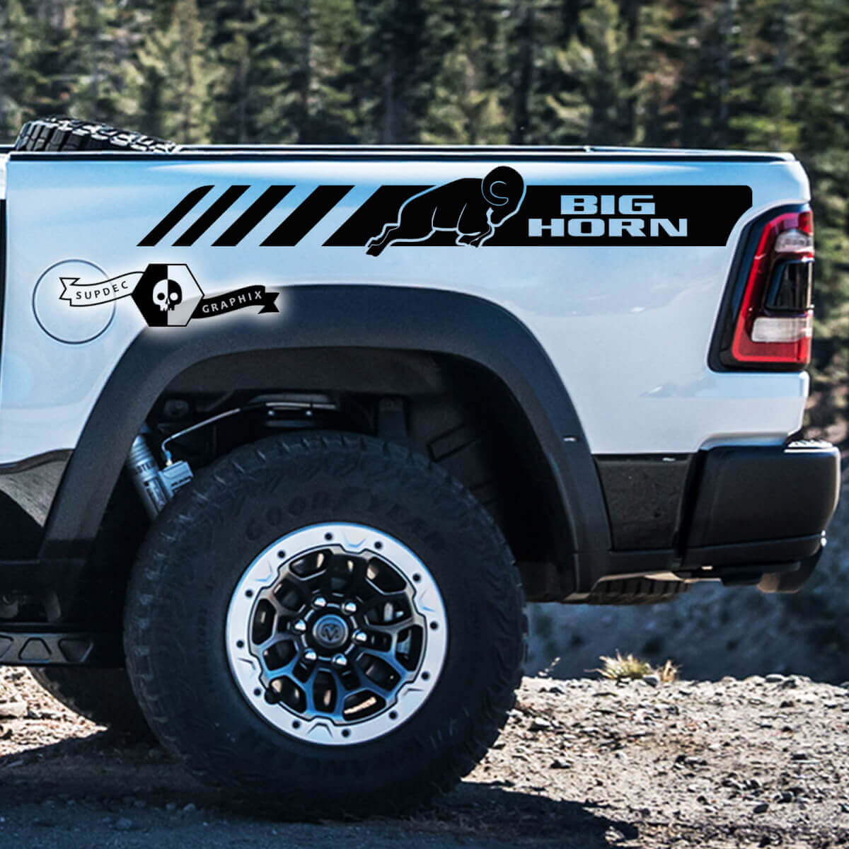 Adesivi in Vinile Strisce Laterali Posteriori Big Horn per Dodge Ram 1500
