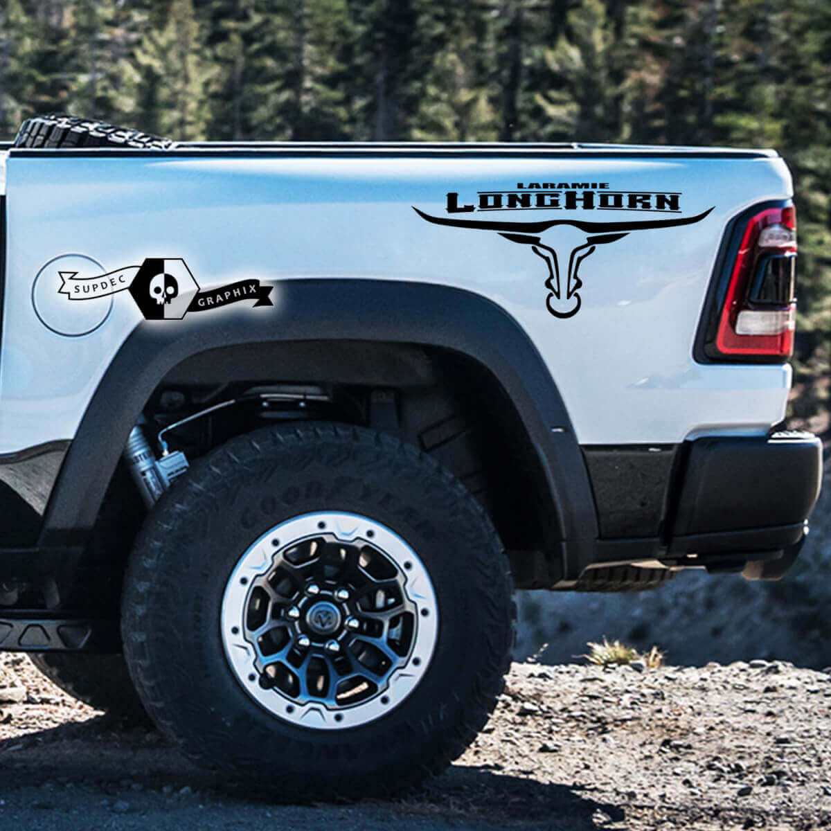 Adesivo in vinile Laramie Long Horn per fianco del cassone Dodge Ram 1500