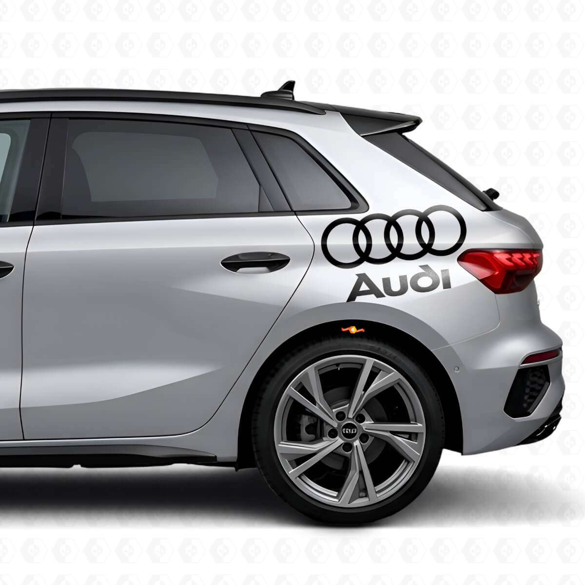 Set di Adesivi Laterali con Scritta Audi e Anelli per Auto Audi