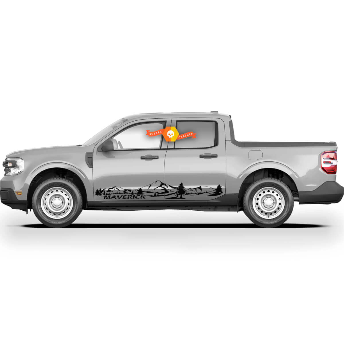 Coppia FORD MAVERICK 2022 FX4 Grafica Decalcomanie Rocker Panel Mountain Forest Trees Adesivi Maverick
