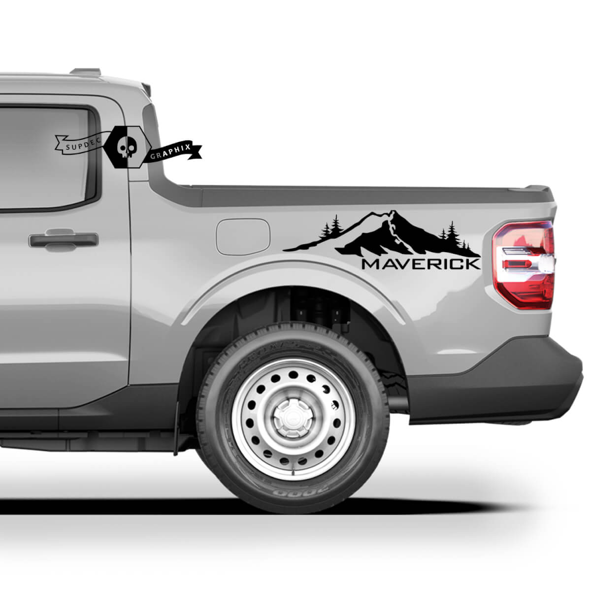 Coppia FORD MAVERICK 2022 FX4 Decalcomanie grafiche Adesivi Adesivi lato letto Decalcomanie Alberi di montagna Adesivi Maverick Camion Letto lato
