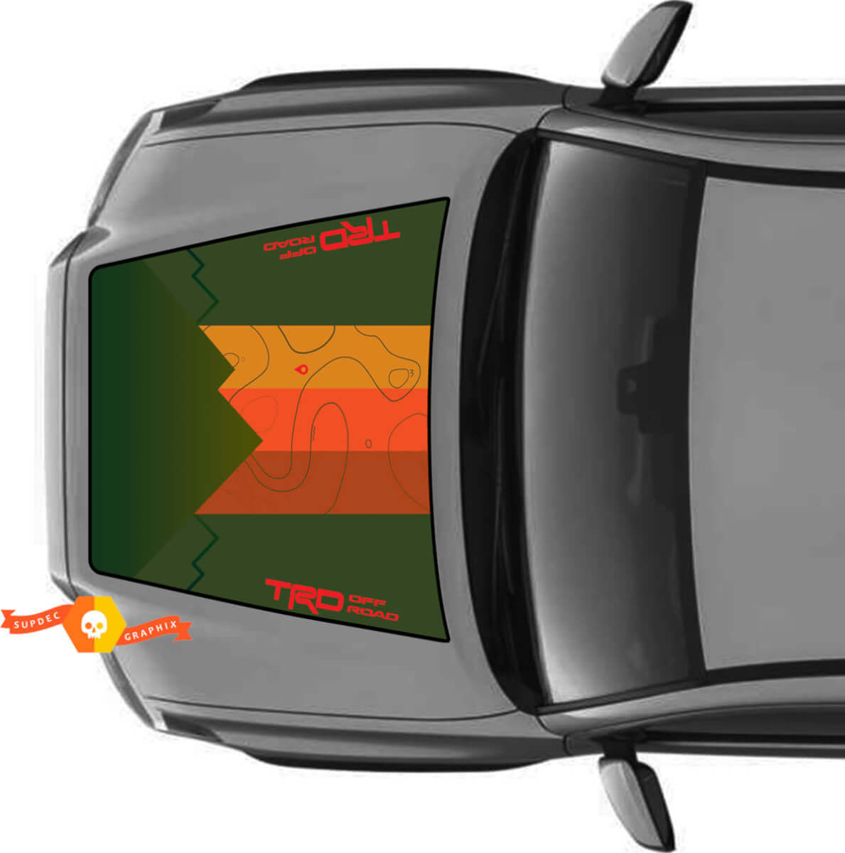 Hood TRD Off Road Mountains Mappa topografica Hood Vintage Stripes Vinyl Stickers Decal adatta ai modelli Toyota Tacoma 2016 - 2022
