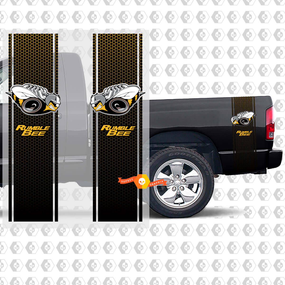 Adesivi in Vinile a Strisce Laterali a Nido d'Ape Stile Rumble Bee per Dodge Ram 1500
