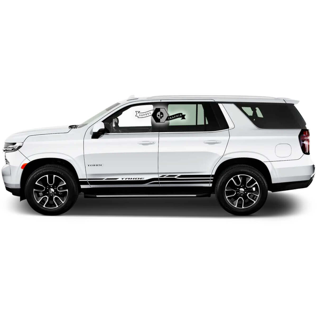 Coppia 2020+ nuova grafica Chevrolet Tahoe Rocker Panel Stripe Logo Modern Car Racing adesivo in vinile
