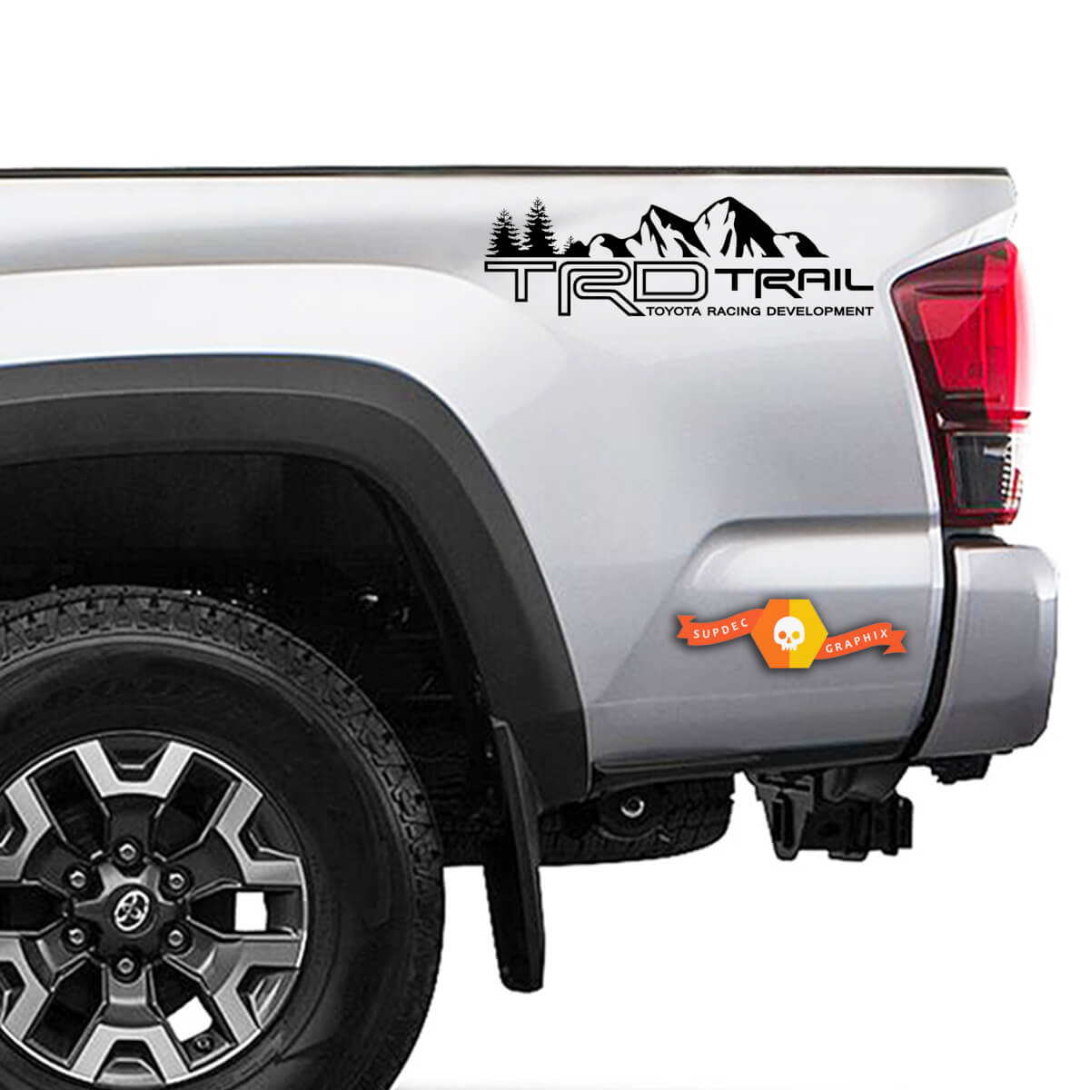 2x TRD Trail Mountain Trees Toyota Off Road Adesivi in ​​vinile sul lato del letto Decalcomania adatta all'adesivo Tacoma o Tundra

