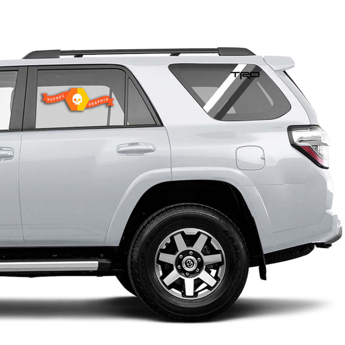 Coppia di 2010-2023 Toyota 4Runner Retro PRECUT Window Racing Stripes TRD Stripes Side Vinyl Decals Adesivi - Bianco Grigio Nero
