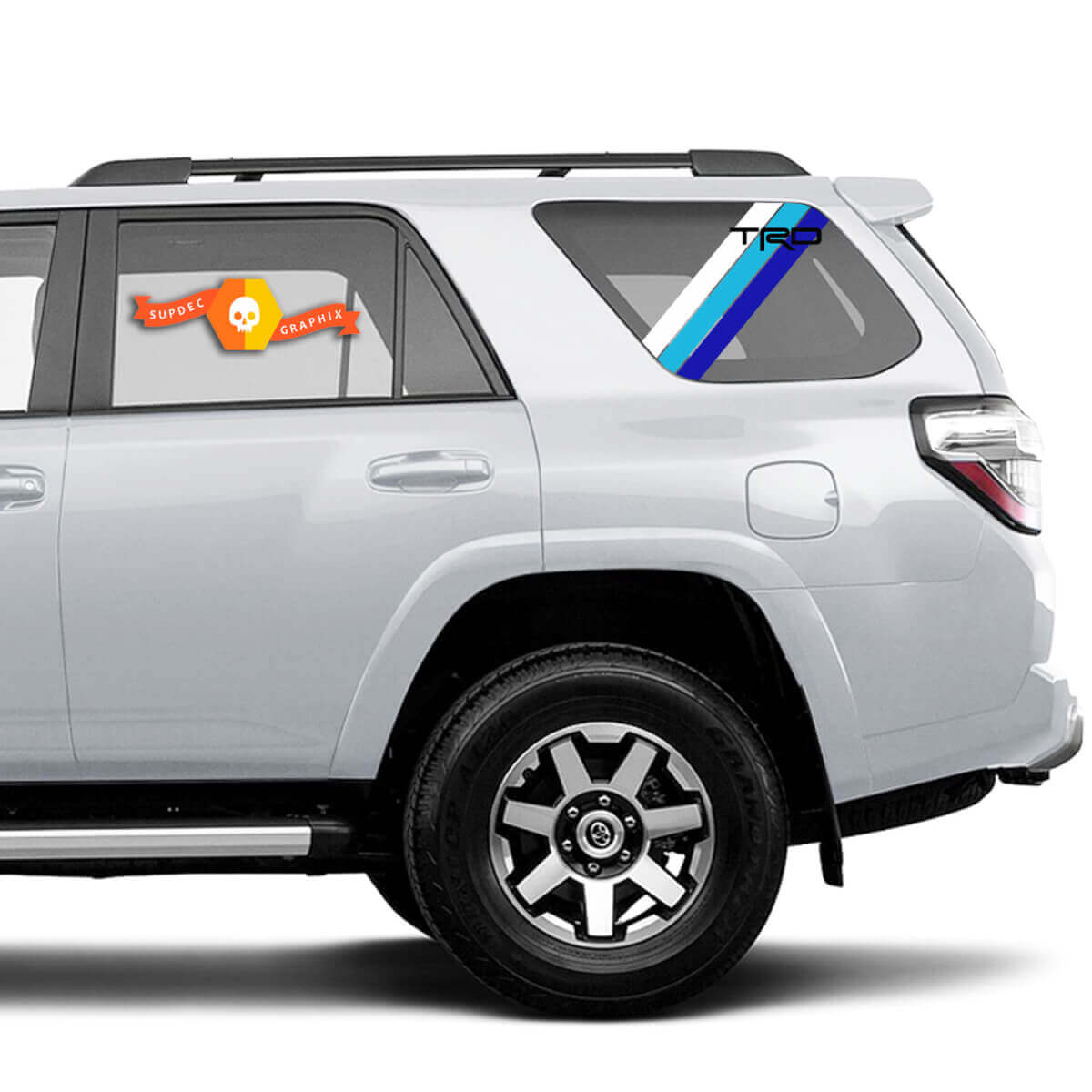 Coppia di 2010-2023 Toyota 4Runner Retro PRECUT Window Racing Stripes TRD Stripes Side Vinyl Decals Adesivi - Bianco Azzurro Blu
