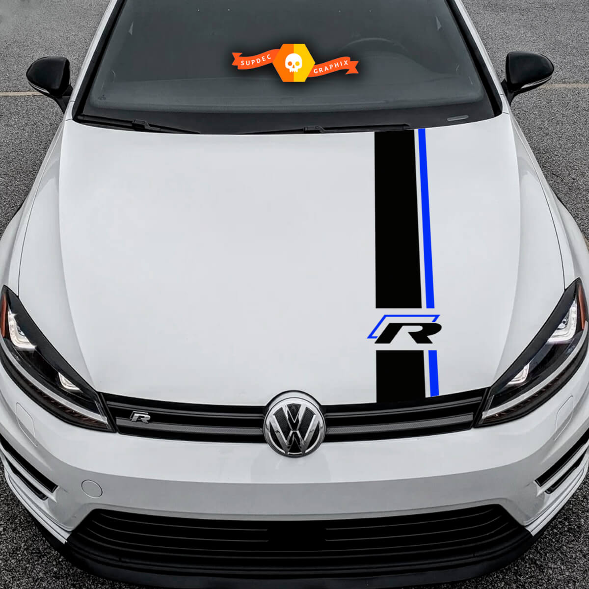 Strip Hood AVVI AVOLTUTO DECALE DESIGN ESCLUSIVO per Volkswagen VW Golf R Graphics 2 Colori
