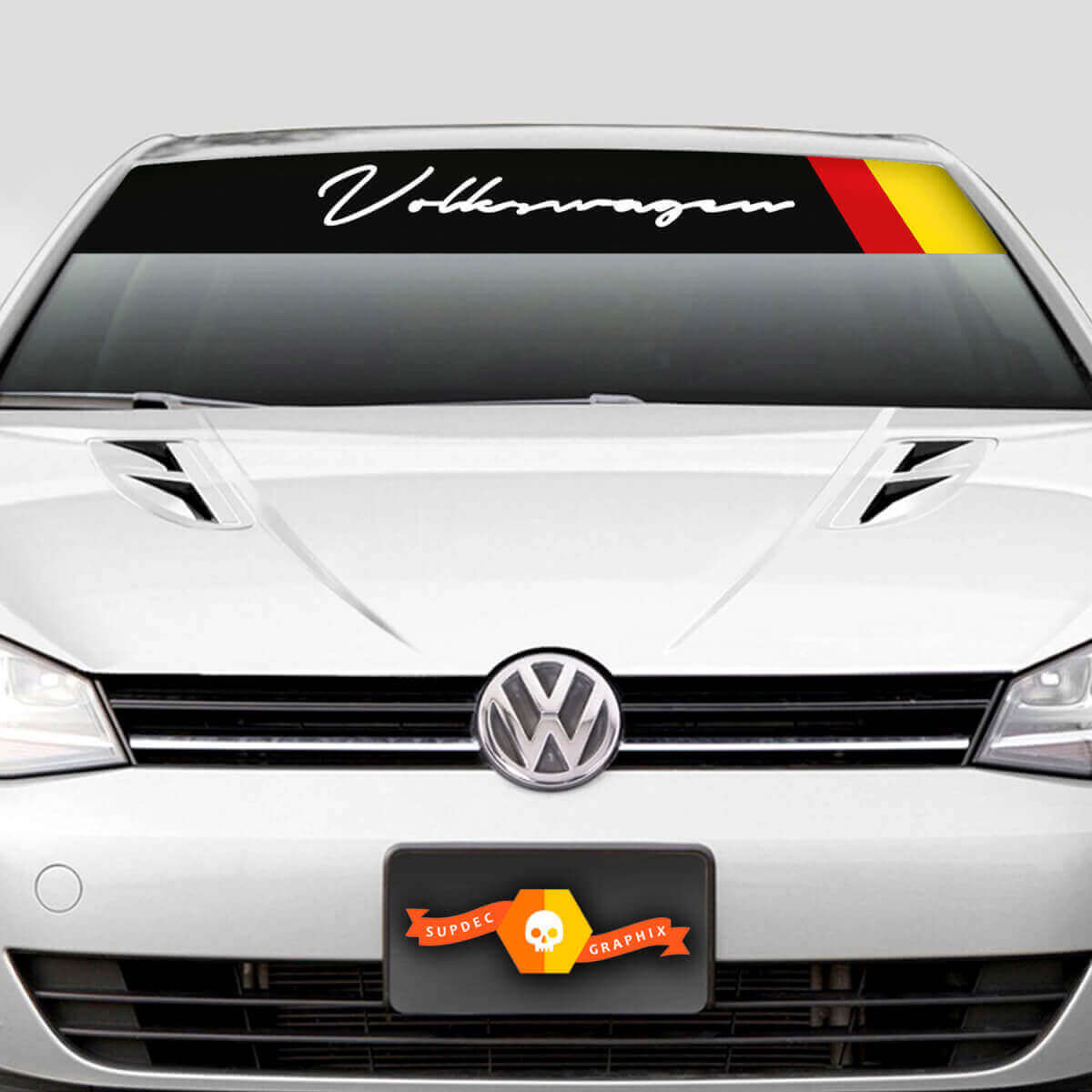 Adesivo Parasole Tergicristallo con Scritta Volkswagen e Bandiera Tedesca per VW Golf