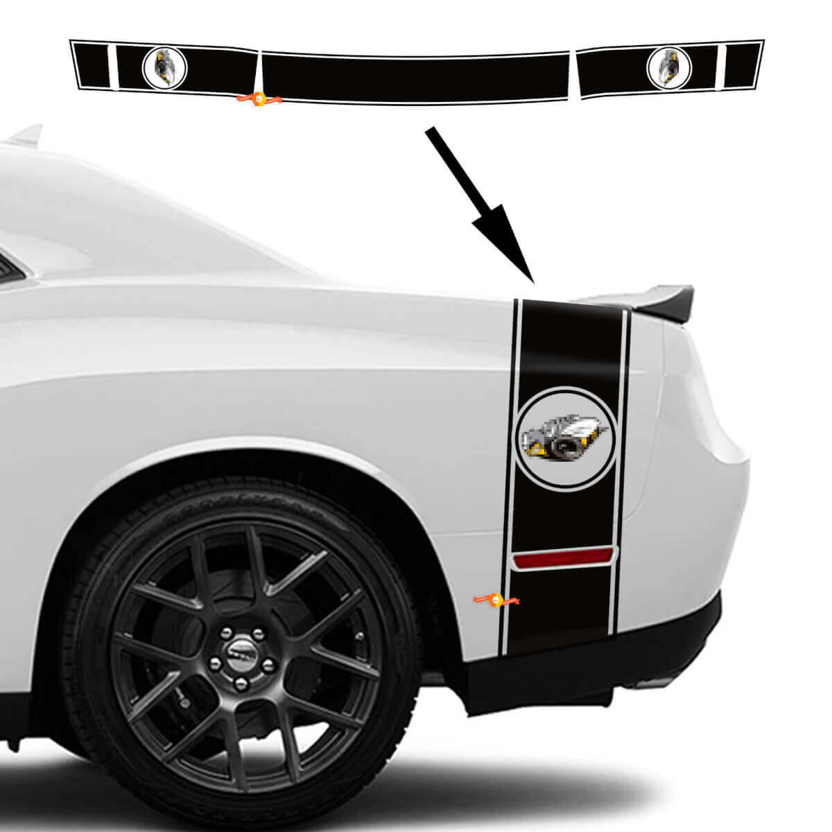 Adesivo in Vinile per Botte Laterale con Strisce Stile Rumble Bee per Dodge Challenger 2022-2023