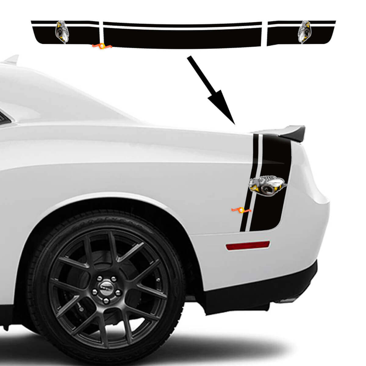 Kit di adesivi in vinile con doppie strisce in stile Rumble Bee per cofano laterale Dodge Challenger 2022+