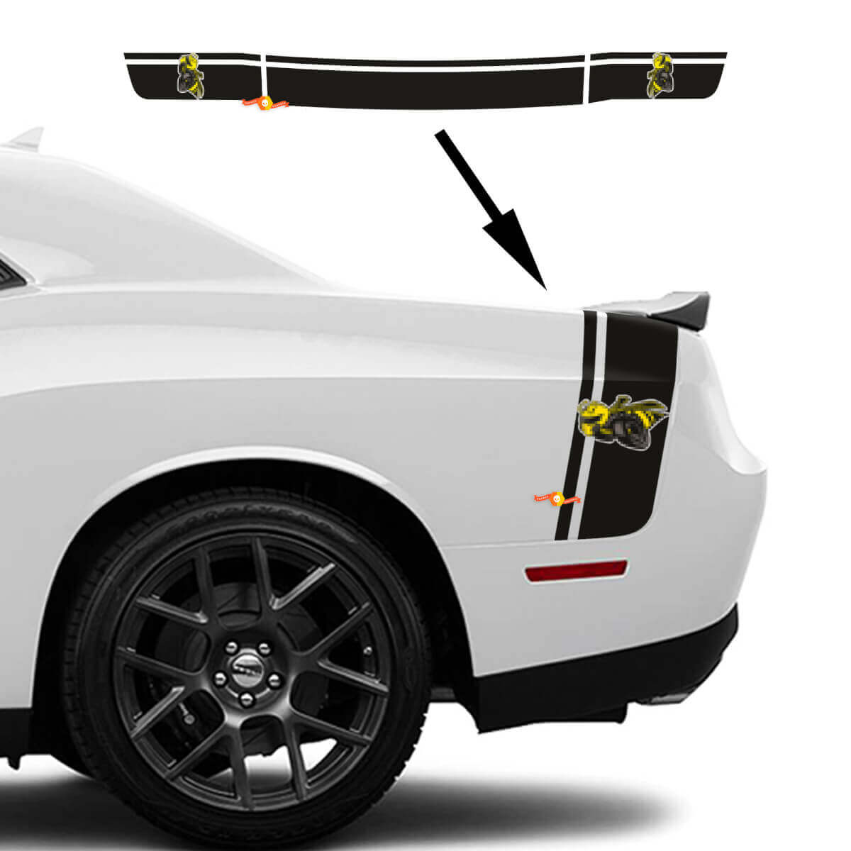 Kit adesivi in vinile con doppie strisce stile Ape da lato letto per Dodge Challenger Charger
