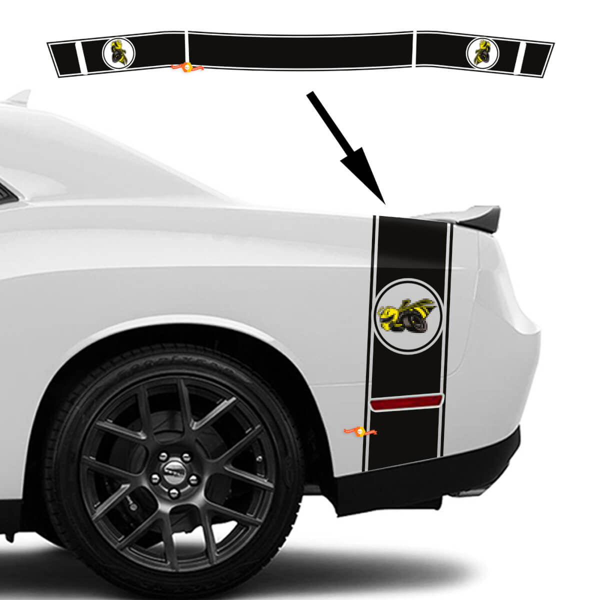 Kit adesivi strisce laterali posteriori e portellone Drag Bee per Dodge Challenger Charger