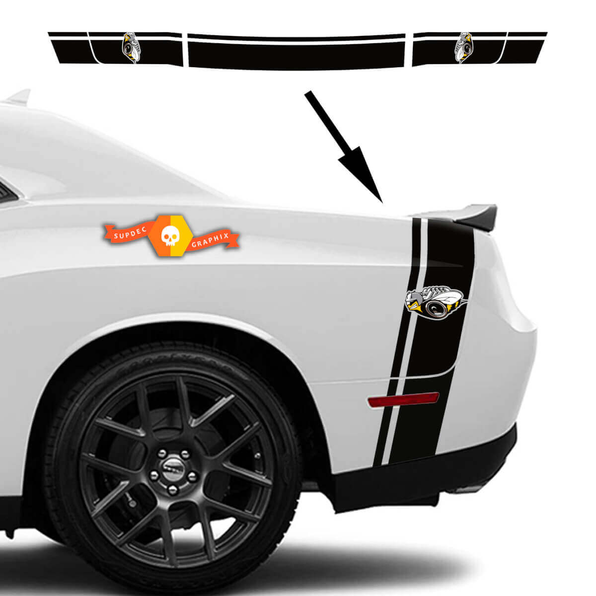 Kit adesivi a strisce posteriori stile Rumble Bee per Dodge Challenger / Charger