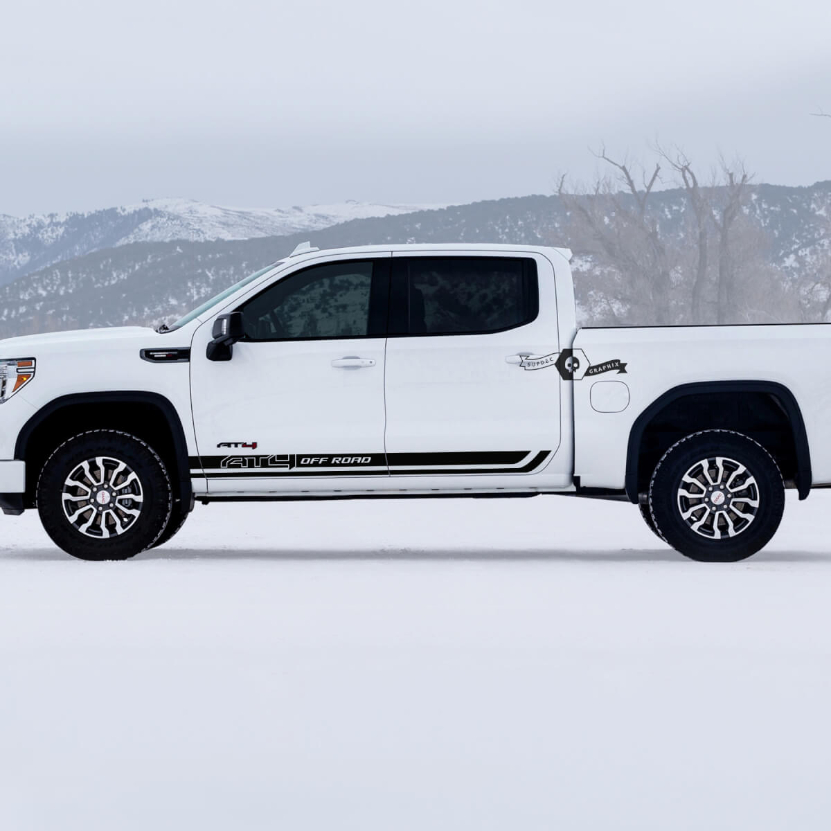 2 GMC GM Sierra 1500 AT4 Porte Pannello basculante strisce Off-Road Letto laterale distrutto Decalcomanie adesivi
