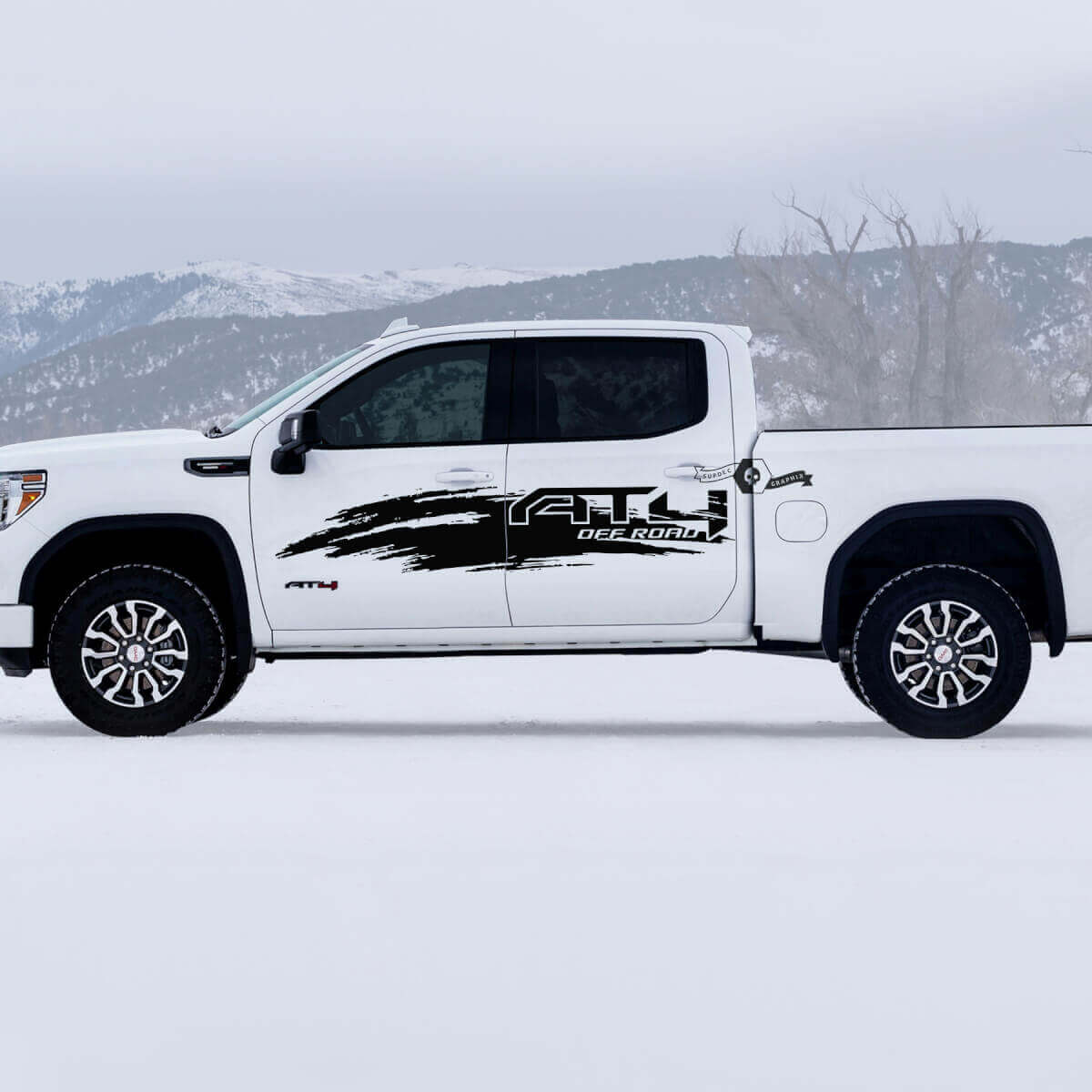 Kit di adesivi laterali in vinile stile fango AT4 per GMC Sierra 1500
