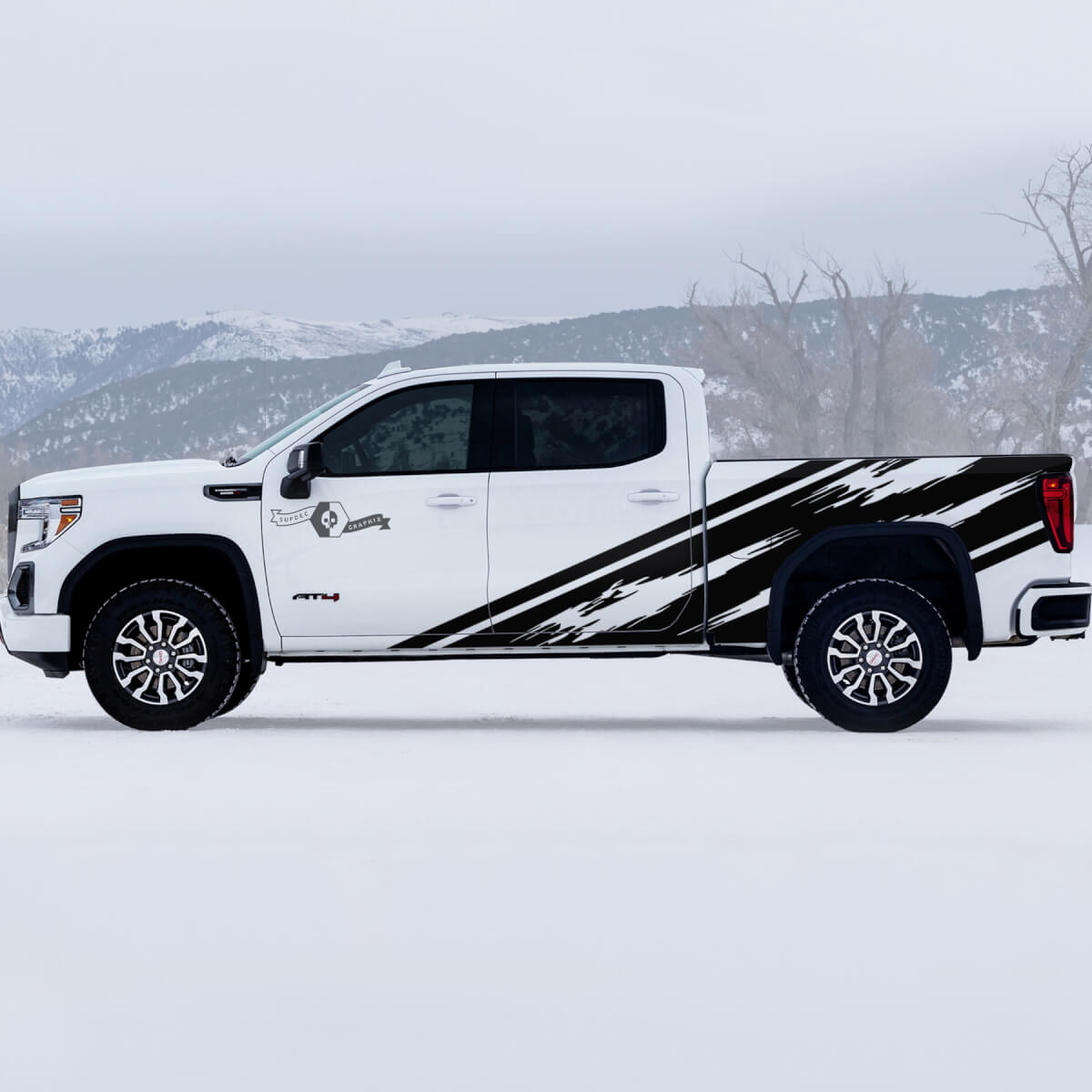 2 Nuovi GMC GM Sierra 1500 AT4 Enormi Porte Letto Splash Grange Off-Road Side Distrutto Decalcomanie Adesivi
