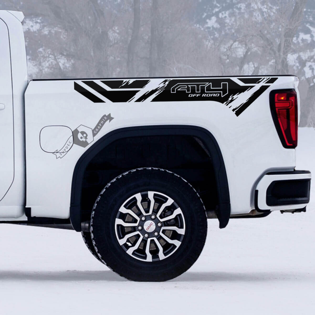 2 Nuovi adesivi distrutti laterali per letto Grange Off-Road per GMC GM Sierra 1500 AT4
