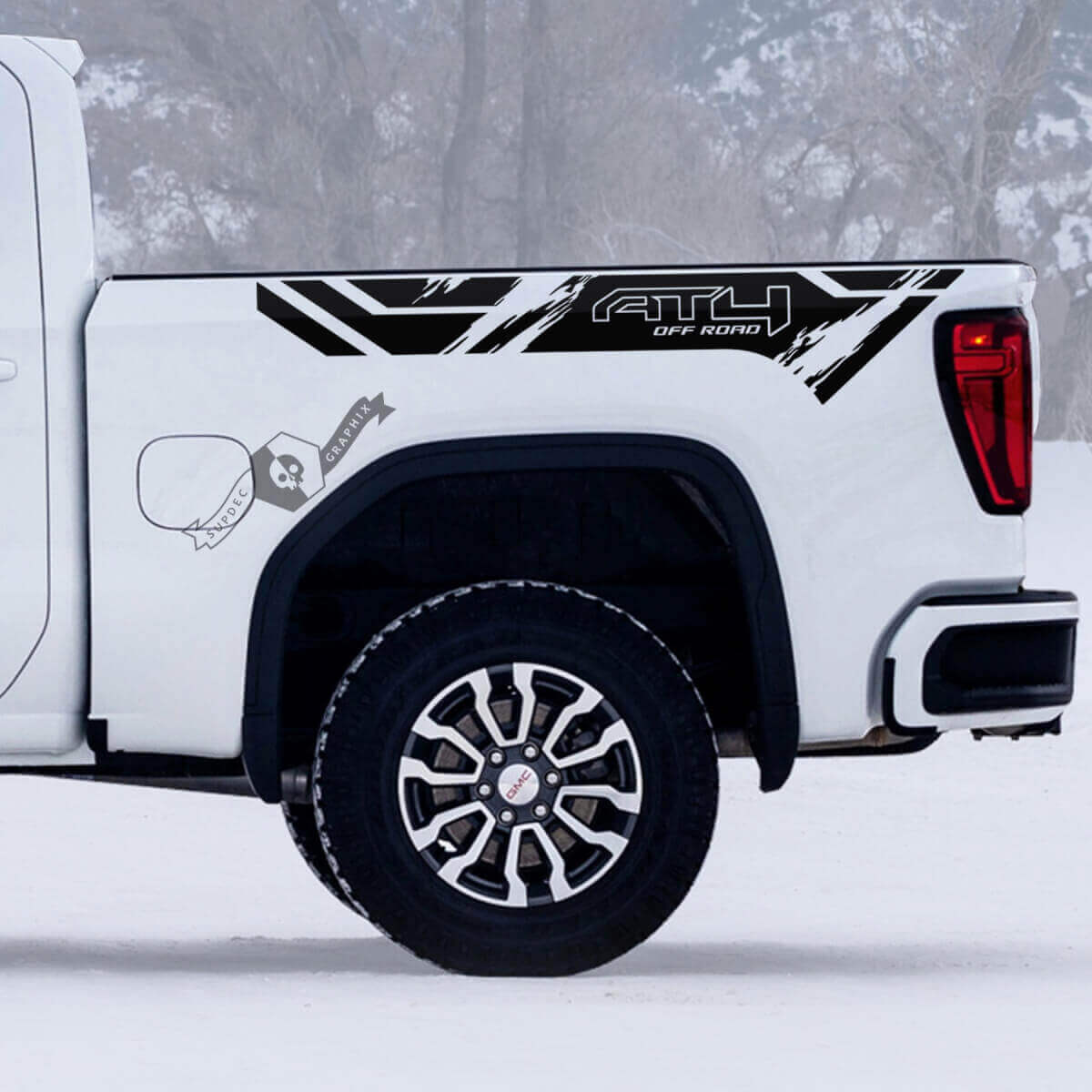 Kit di Adesivi in Vinile Effetto Usurato per Fiancate Cassone AT4 Off Road per GMC Sierra 1500