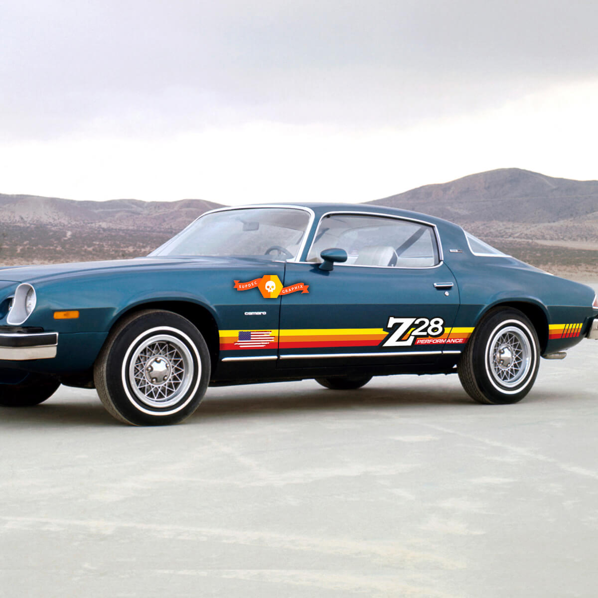 Coppia di adesivi per decalcomanie per porte Chevrolet CAMARO Z28 classici 1974-1981 Vintage Stripe
