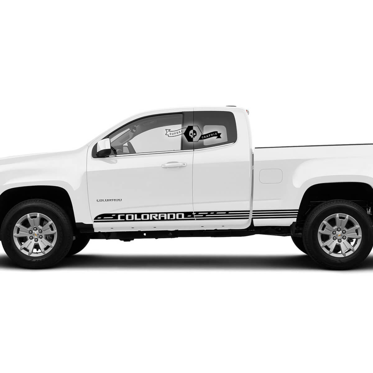 Abbina nuove porte a letti laterali a strisce in vinile decalcomania grafica 2022+ Chevy Colorado esteso