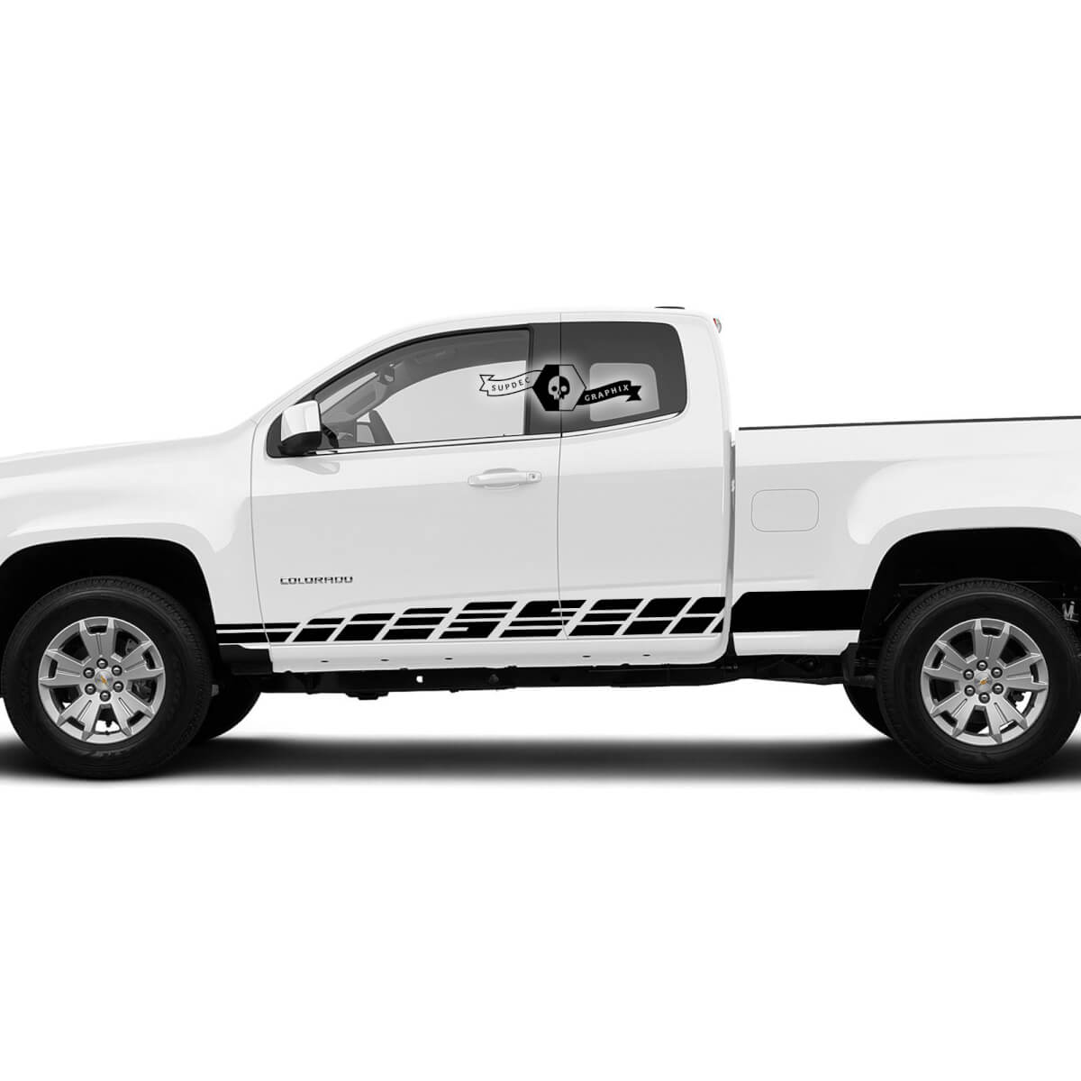 Coppia porte moderne lato letto striscia adesivo in vinile decalcomania grafica 2022+ 2023+ Chevy Colorado estesa
