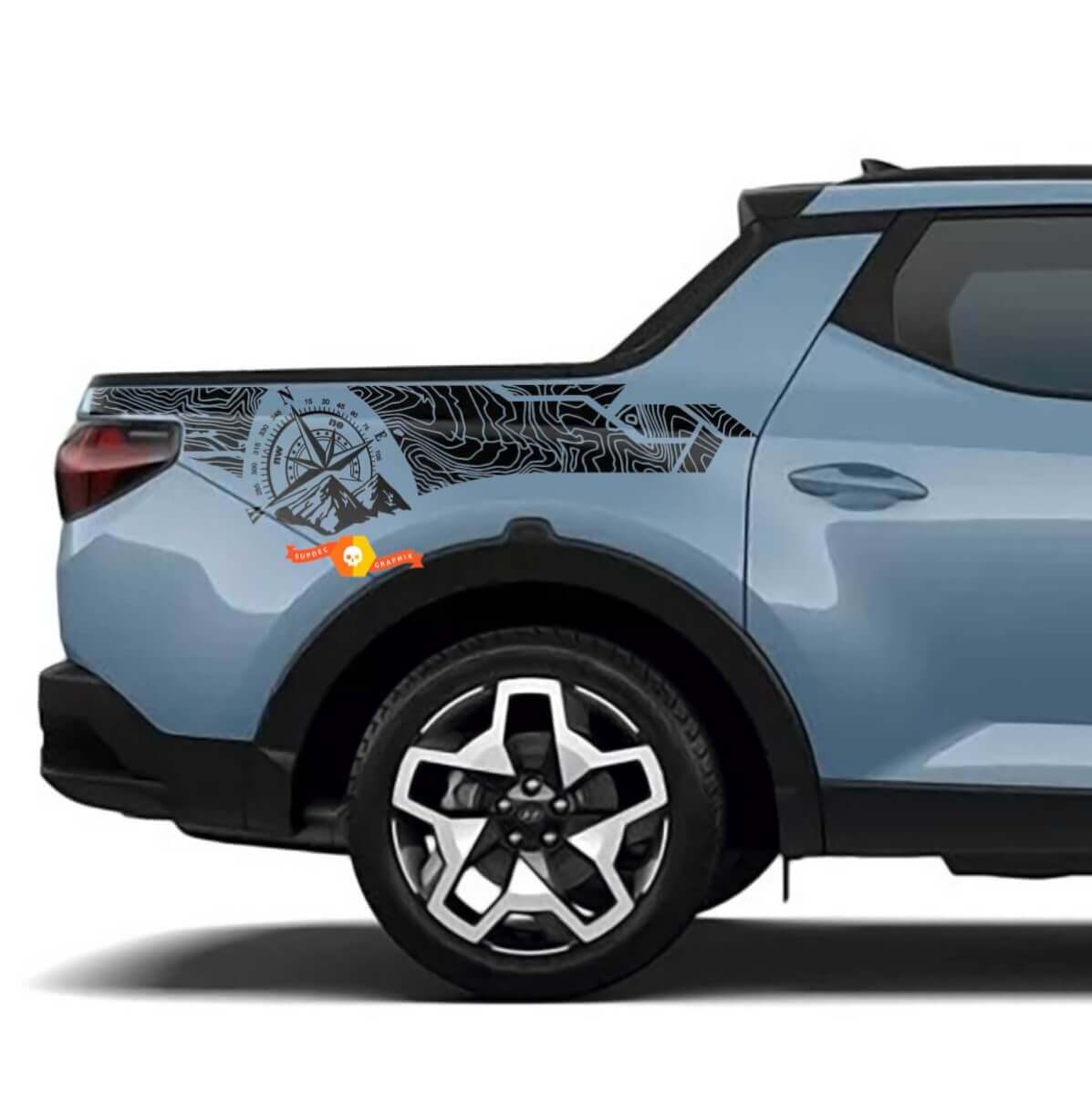 2x Adesivi in vinile laterale per fiancata del letto con mappa topografica adatti a Hyundai Santa Cruz
