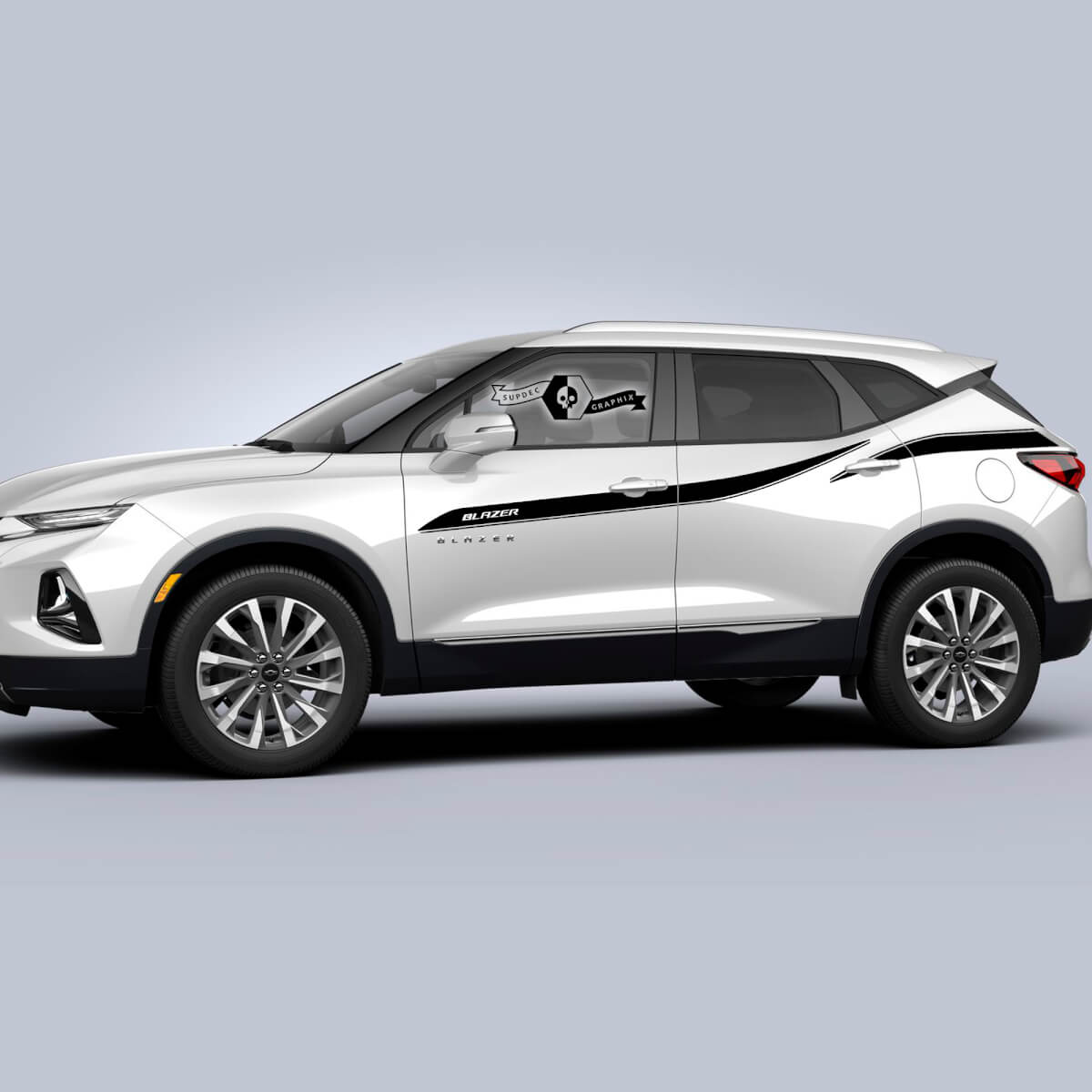 Coppia di decalcomanie grafiche Chevrolet Blazer 2023 per porte laterali, strisce superiori, adesivi in ​​vinile
