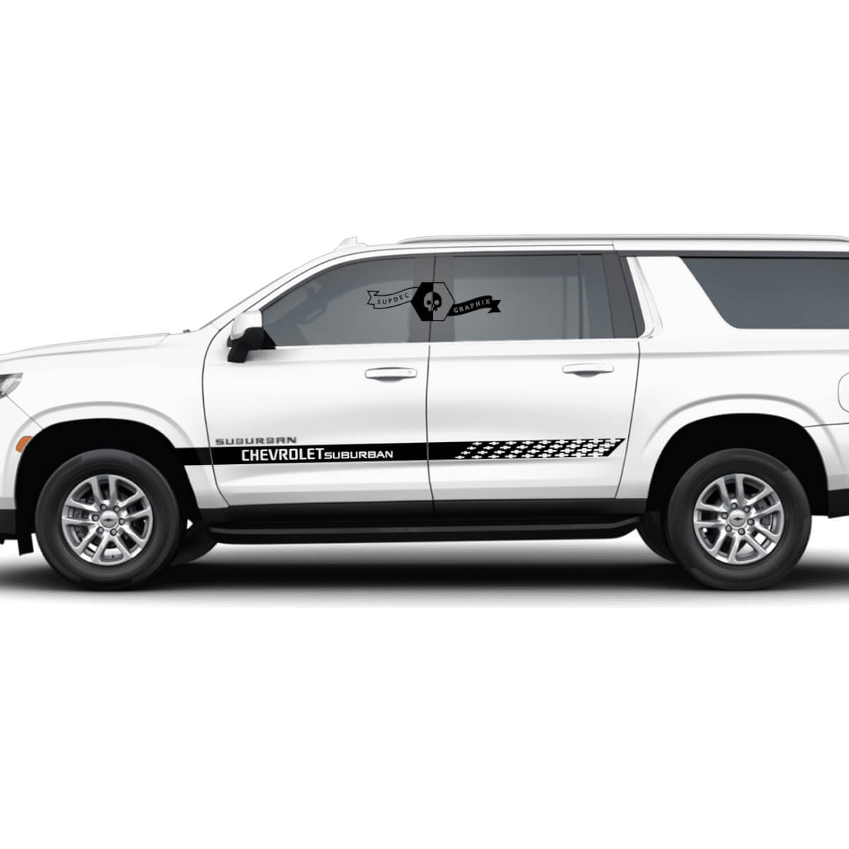 Coppia di adesivi in ​​vinile con linea a strisce per porte e pannelli laterali a bilanciere Chevrolet Suburban
