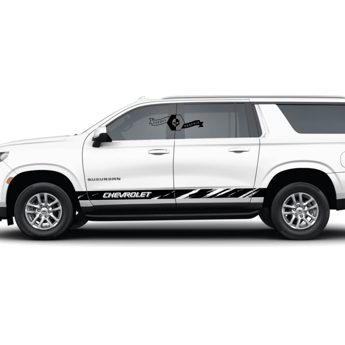 Coppia di adesivi in ​​vinile con strisce distrutte del pannello oscillante laterale Chevrolet Suburban
