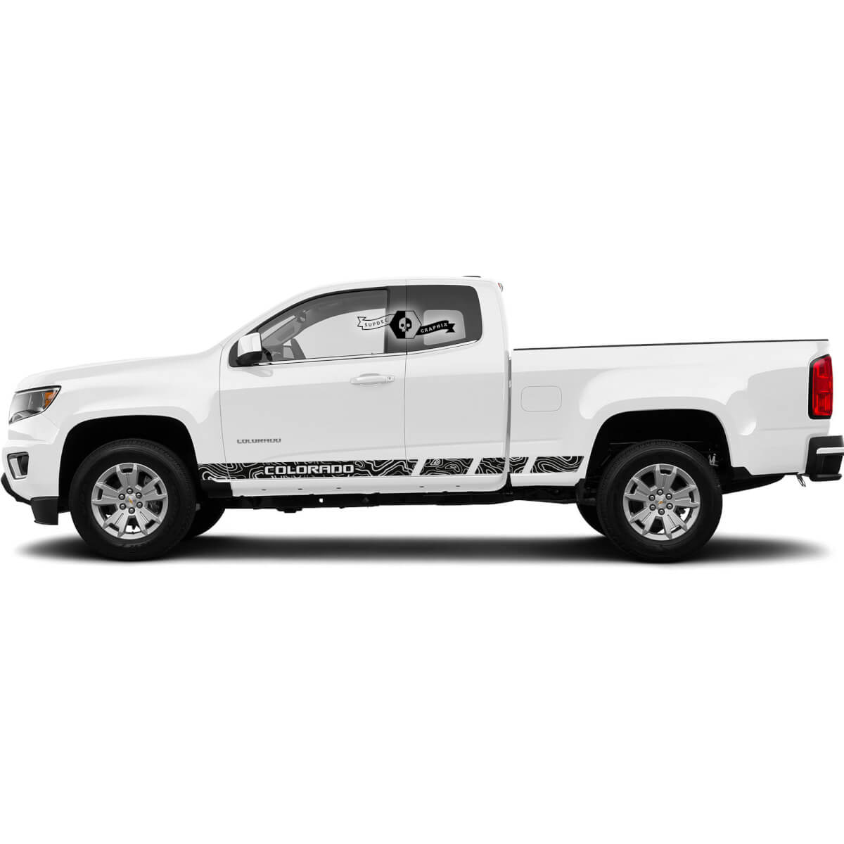 Coppia adesivi in ​​vinile per porte Chevrolet Colorado, strisce laterali, pannello oscillante, linea di contorno
