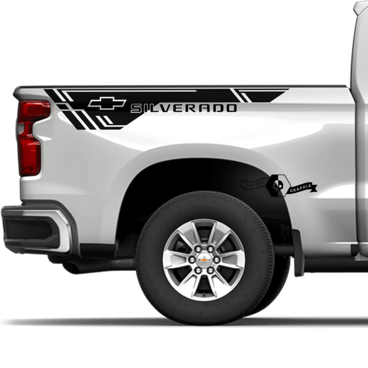 Coppia adesivi in vinile per pannelli laterali del letto del nuovo logo laterale Chevrolet Silverado 2023
