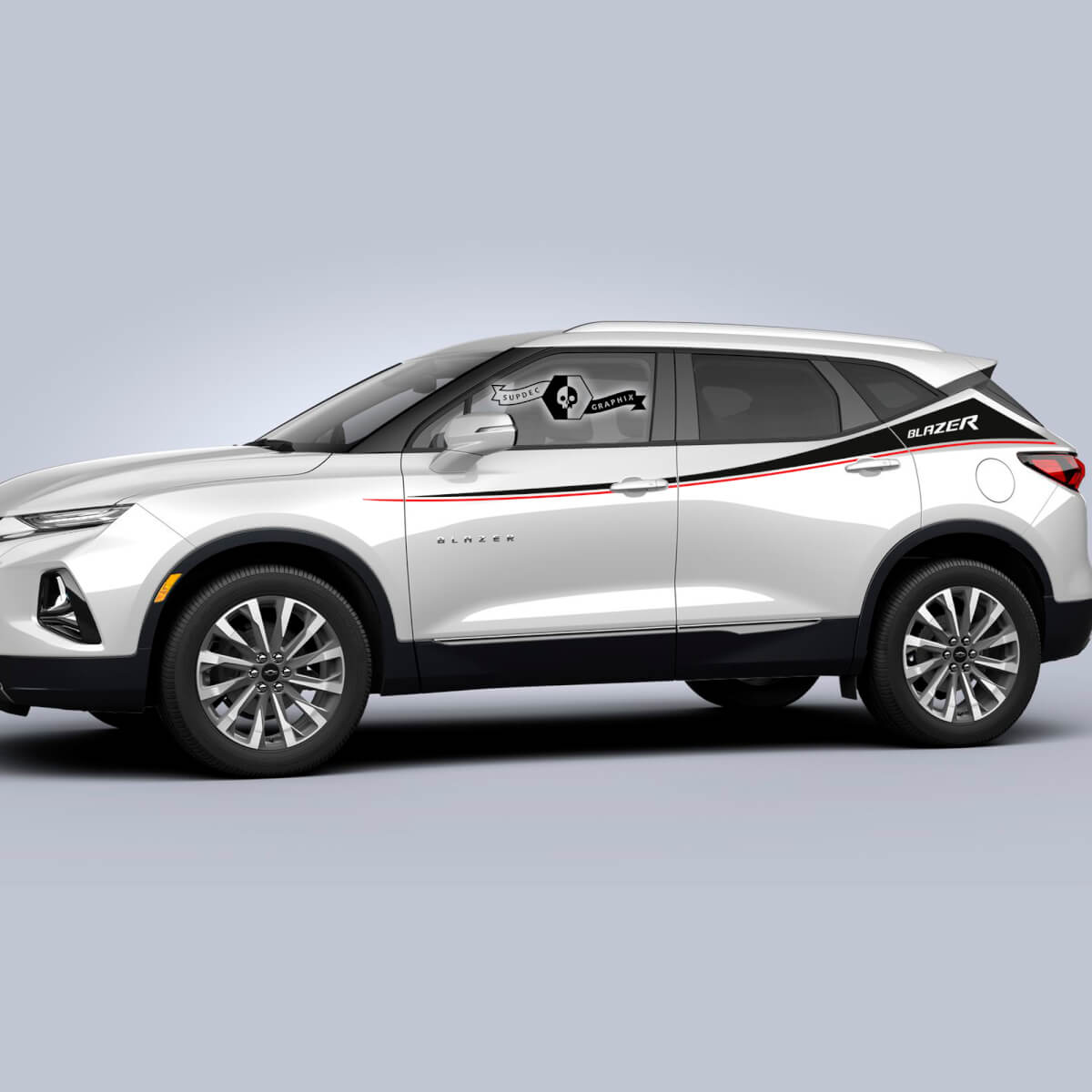 Coppia di adesivi in ​​vinile con logo a strisce Chevrolet Blazer 2023 per porte laterali laterali in 2 colori
