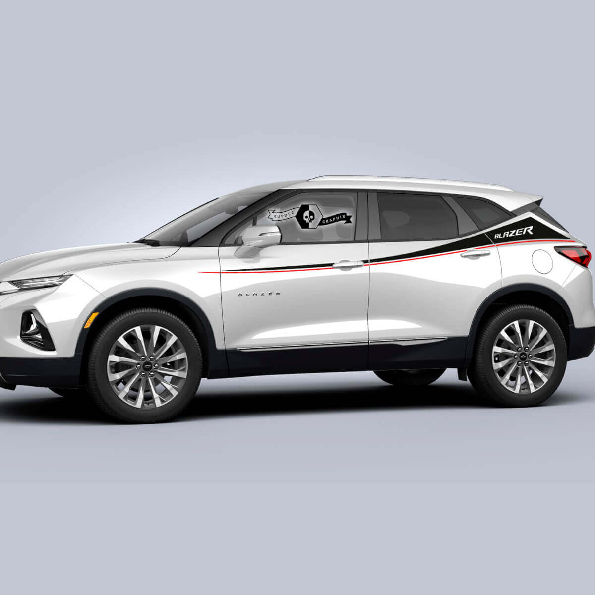 Coppia Adesivo in vinile con striscia logo a 2 colori per Chevrolet Blazer 2023 Porte laterali su su
