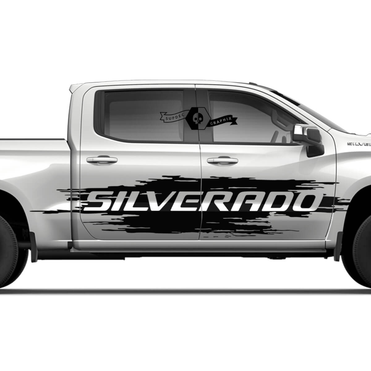Coppia Chevrolet Silverado 2022+ 2023 Porte laterali Wrap Distructed Logo Stripe Decal Adesivo