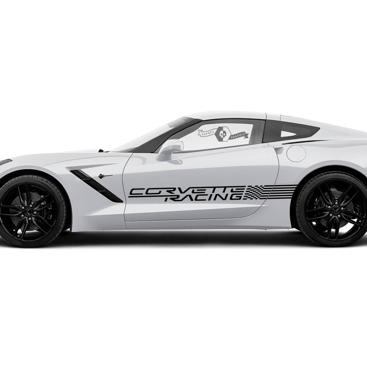 2x Chevrolet Corvette laterale Porte Logo Checkboard bandiera Adesivo per decalcomanie in vinile