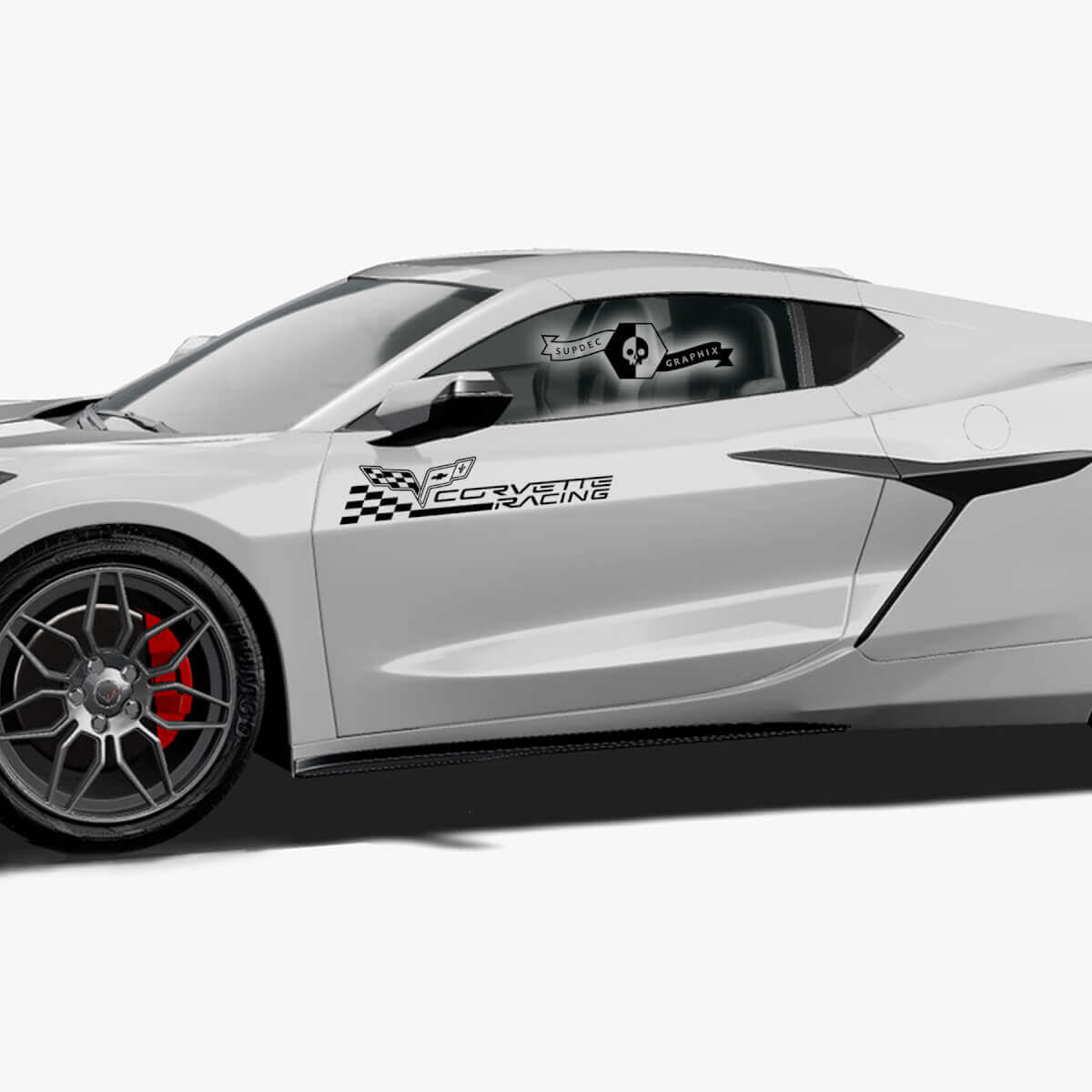 2x Adesivo in vinile con logo a scacchi della bandiera Checkerboard per le porte laterali della Chevrolet Corvette Racing Z06
