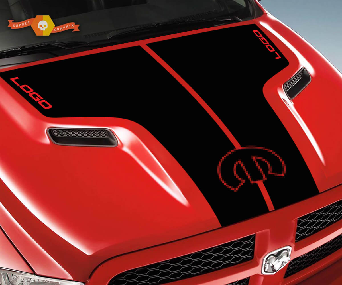 Adesivo vinilico con doppia striscia personalizzata per cofano per Dodge RAM 1500 Rebel 2015-17