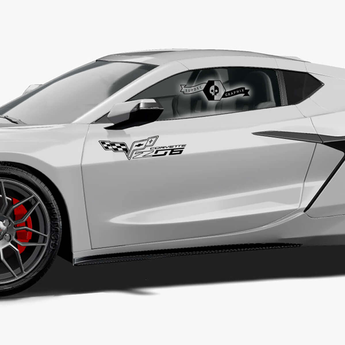 2x Adesivo in vinile con logo bandiera Z06 per porte laterali Chevrolet Corvette
