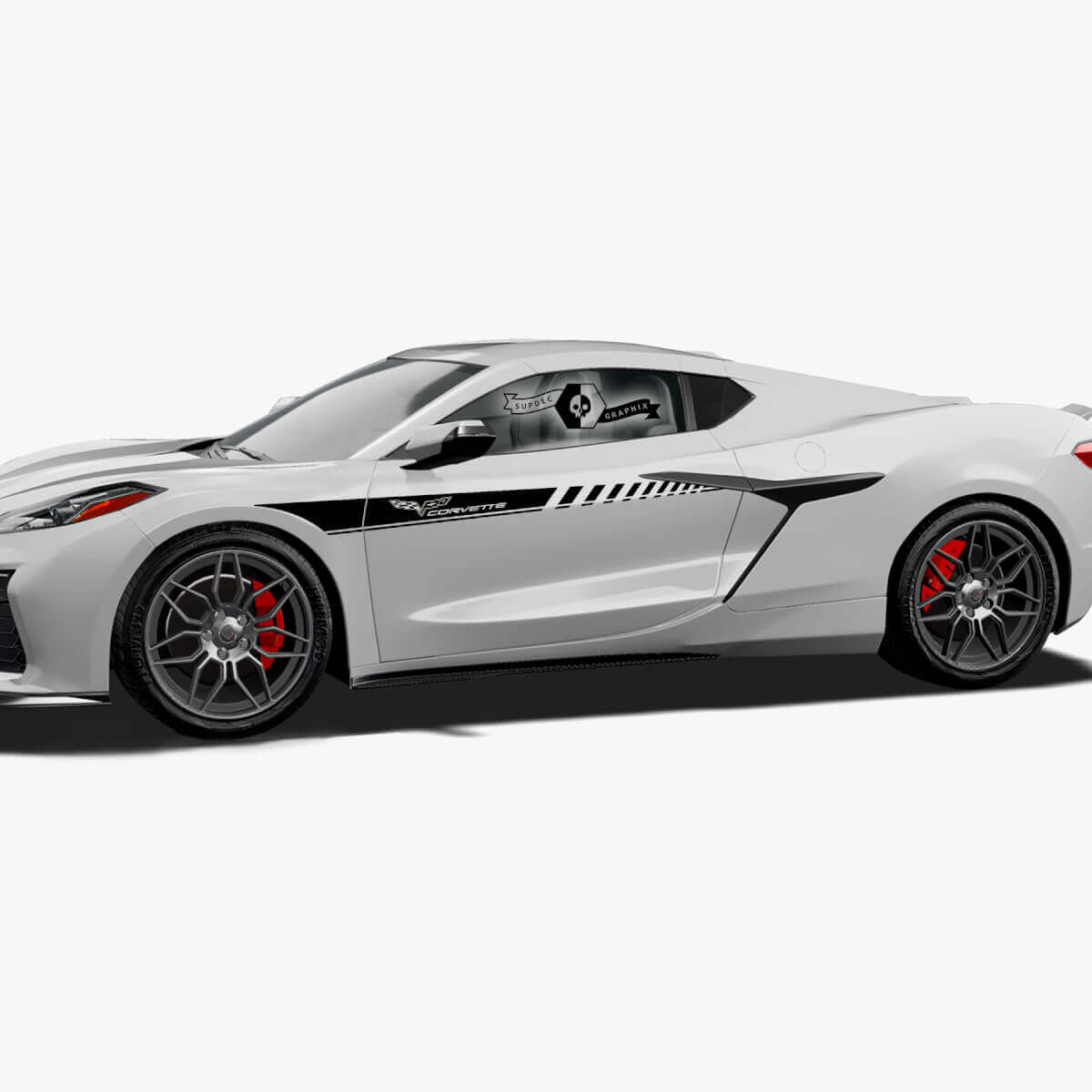 2x Adesivo in vinile per decalcomania per trim linee logo a strisce laterali per Chevrolet Corvette Z06
