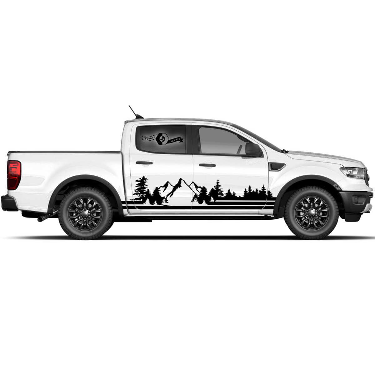 Coppia Ford F-150 Raptor 2022 Porte laterali grafica della foresta di montagna SET STRIPE DECAL
