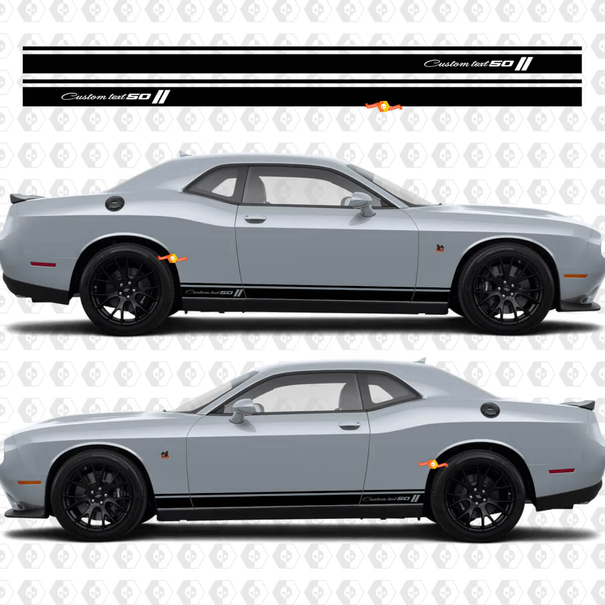 Adesivi in Vinile a Strisce Stile 50º Anniversario per Minigonne Dodge Challenger